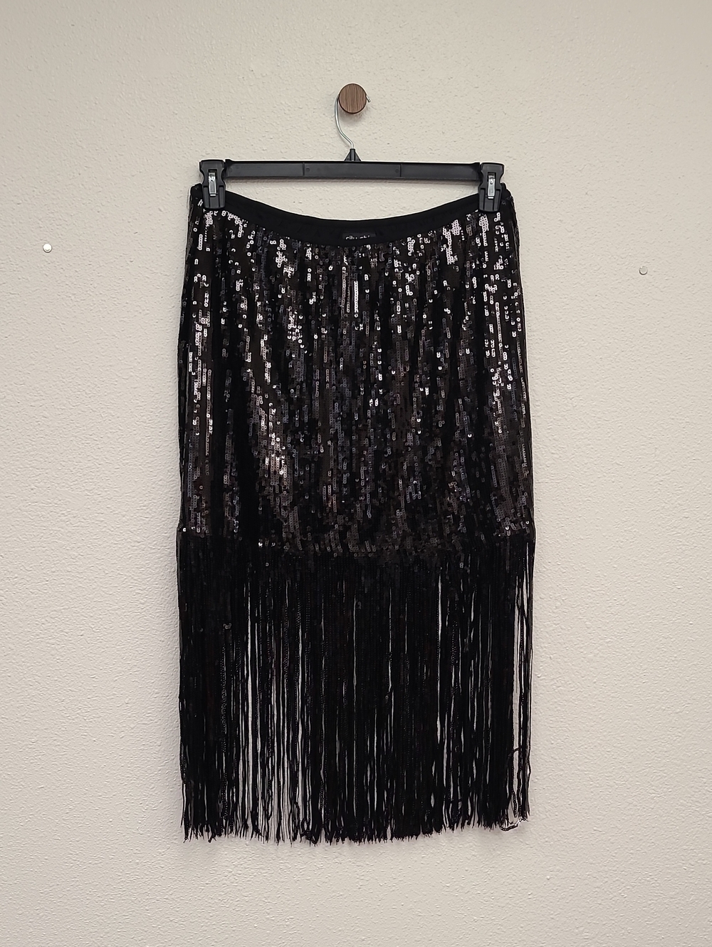 City Chic Black Sequin Fringe Midi Skirt